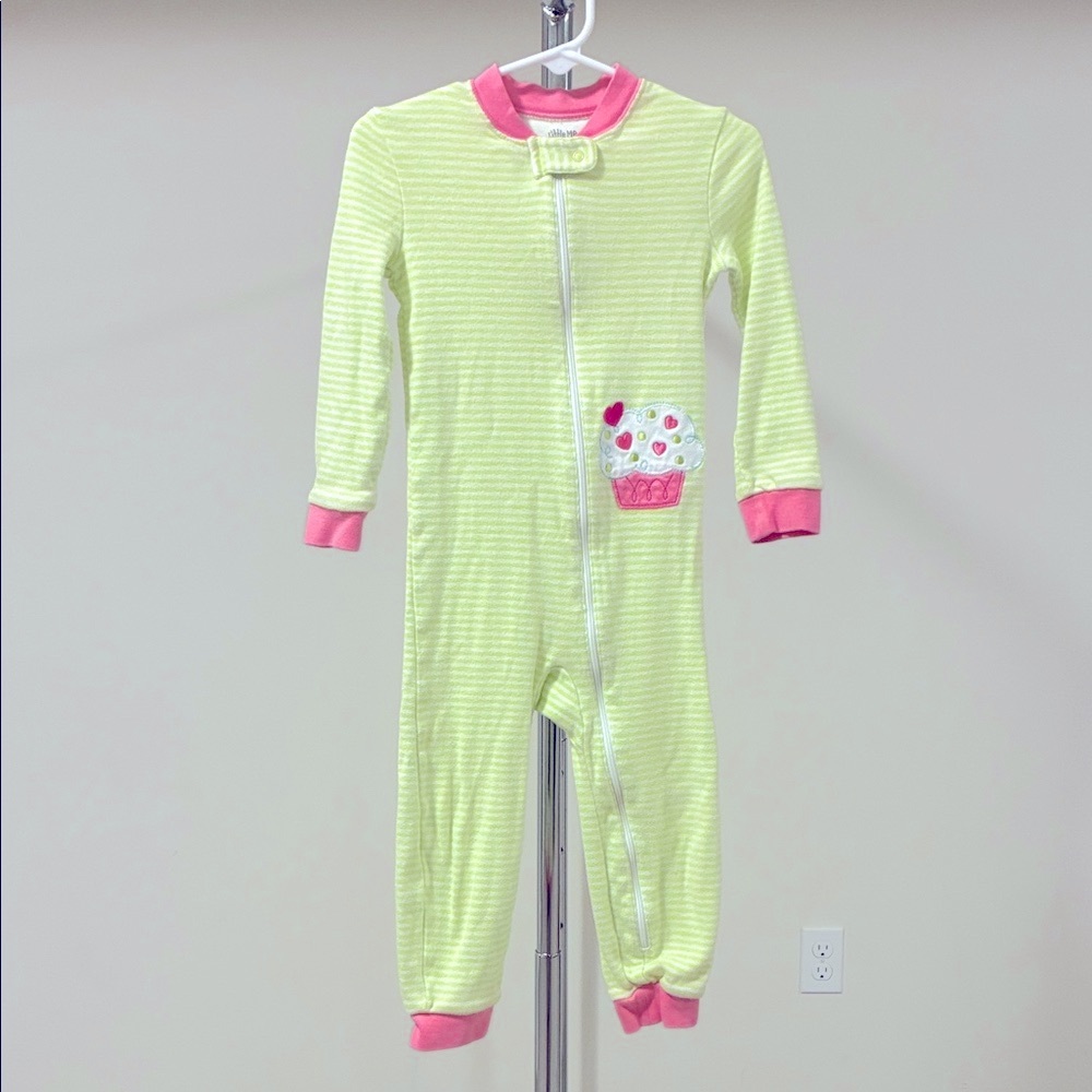 Little Me Lime and Pink Striped Footie
